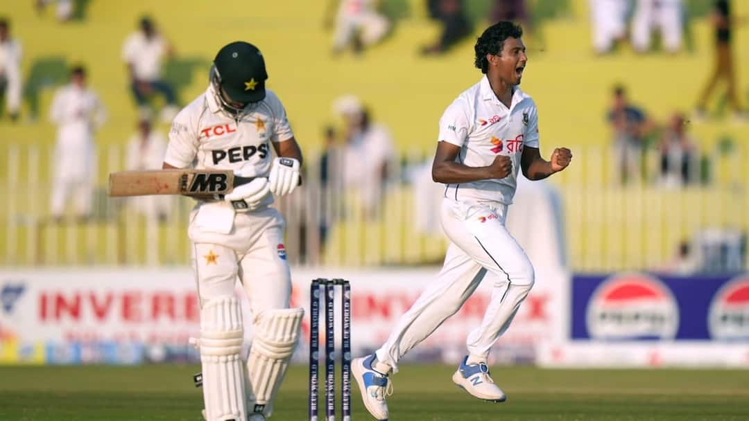 Pak vs Ban 2nd Test Bangladesh Need 143 Runs More To Win vs Pakistan Marathi news  Pak vs Ban 2nd Test : चौथ्या दिवशी पावसाने वाचवले, मात्र पाचव्या दिवशी पाकिस्तानचा होणार खेळ खल्लास? बांगलादेश इतिहास रचण्याच्या उंबरठ्यावर  