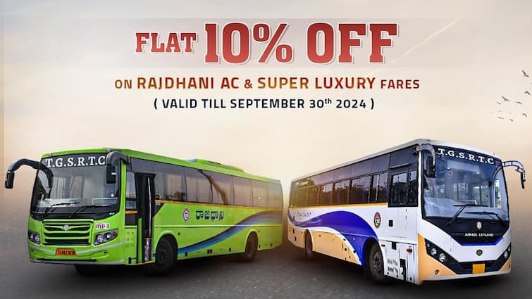 TGSRTC offers 10 percent discount on bus fairs in Hyderabad Vijayawada route amid floods TGSRTC News: ఏపీ వెళ్లేవారికి టీజీఎస్ఆర్టీసీ గుడ్‌న్యూస్, ఈ రూట్లో 10 శాతం డిస్కౌంట్ ప్రకటన