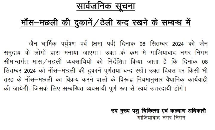 Meat and fish shops will remain closed in this district of UP on September 8, Municipal Corporation issued order