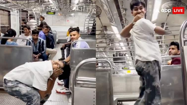 mumbai local train man did such moves in train as he is boneless netizens amazed video goes viral on social media मुंबई लोकल में घुसा बिना हड्डी वाला इंसान, लोग बोले- भाई तू आदमी है या रोबोट