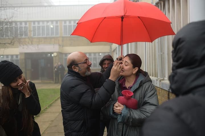 Kareena took to Instagram to shared the photos and wrote, “Shooting in every weather. PS: Hot bag to the rescue, haha! #7DaysToGo #TheBuckinghamMurders in cinemas on 13th September.”