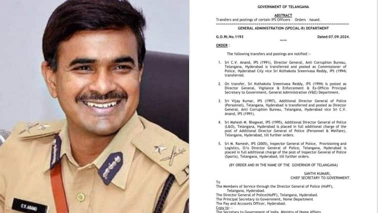 Telangana government has transferred IPS officers CV and vijay kumar Telangana IPS Transfers:  హైదరాబాద్ సీపీగా సీవీ ఆనంద్‌- తెలంగాణలో పలువురు ఐపీఎస్‌ల బదిలీలు