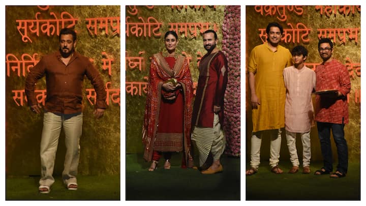 Bollywood celebrities, including Kareena Kapoor, Saif Ali Khan, Aamir Khan, Shraddha Kapoor, attended Mukesh Ambani's Ganesh Chaturthi celebrations on Saturday.