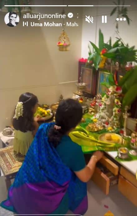 Through his Instagram Stories, Allu Arjun took his followers on a virtual tour of his home. His daughter was spotted enthusiastically helping with the festive decorations. (Image: Instagram/@alluarjunonline)