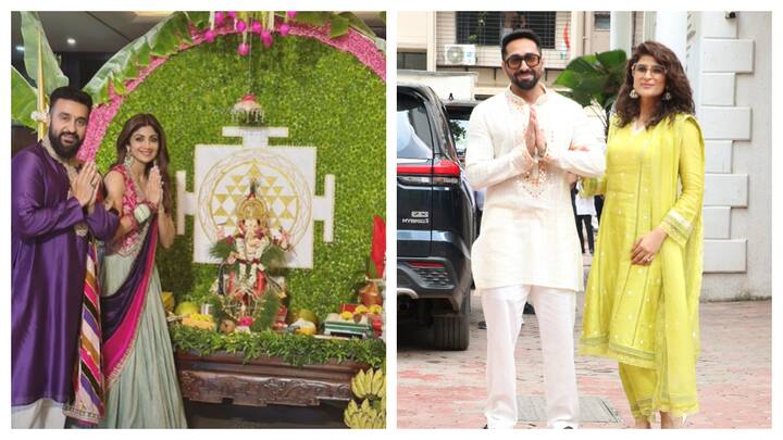 On the occasion of Ganesh Chaturthi, actress Shilpa Shetty welcomed Bappa to their home, many celebrities attended the festivities at her home.