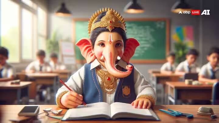 AI દ્વારા બનાવવામાં આવેલી આ તસવીરમાં ગણેશ સ્કૂલમાં અભ્યાસ કરતો જોવા મળી રહ્યો છે. બાળ ગણેશની વાર્તાઓ બાળકોમાં ખૂબ જ લોકપ્રિય છે. આવી સ્થિતિમાં તમે બાળકોને બાળ ગણેશની આ તસવીર બતાવીને ભણવા માટે પ્રેરિત કરી શકો છો.