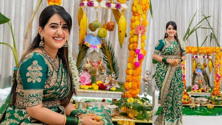 Sravanthi Chokarapu Latest Photos : యాంకర్ స్రవంతి చోకరపు తన లేటెస్ట్ ఫోటోలను ఇన్​స్టాలో షేర్ చేసింది. వినాయకుడి పూజను గ్రాండ్​గా సెలబ్రేట్ చేసుకుంది ఈ యాంకర్.