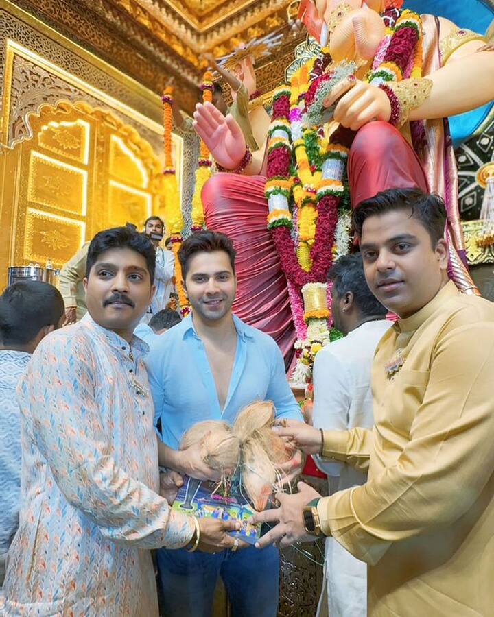 “Ganpati Bappa Morya. Thank you for blessing us every year Bappa,” he wrote as the caption. (Image: Instagram/@varundvn)