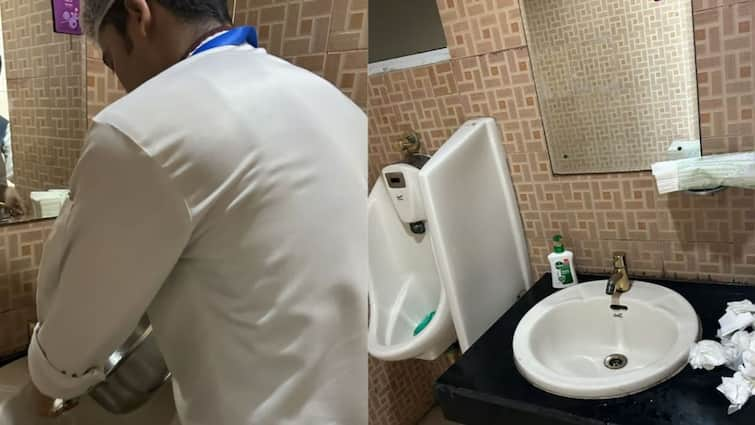 AFG vs NZ Catering Staff Wash Utensils In Toilet At Greater Noida Sports Complex Stadium SHOCKING PIC Goes Viral Afghanistan New Zealand AFG vs NZ: Catering Staffer Washes Utensils In Toilet At Greater Noida Stadium, SHOCKING PICTURE Goes Viral