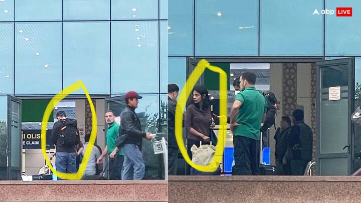 कांग्रेस सांसद इस तस्वीर में हरे रंग की टीशर्ट पहने थे, जबकि उनके साथ एयरपोर्ट के बाहर दिखी महिला ब्राउन कलर का टॉप पहने थीं.