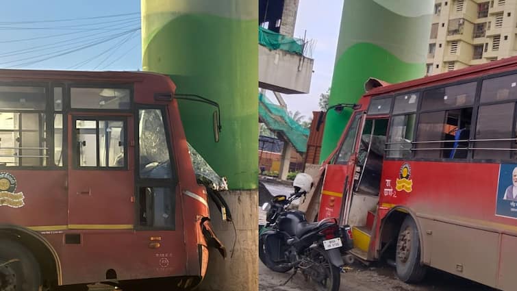 Thane Bus Accident ST bus hits Metro bridge near Owala signal on Ghodbunder Road 11 passengers injured Maharashtra Marathi News Thane Accident News : ठाण्यात भीषण अपघात, एसटी बस मेट्रोच्या पिलरला धडकली, 11 प्रवासी जखमी