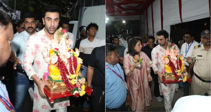 Ranbir Kapoor Ganpati Visarjan: गणेश चतुर्थी पर बप्पा की स्थापना के बाद अब रणबीर कपूर ने मां के साथ गणपति विसर्जन किया है. उन्होंने हाथों में बप्पा की मूर्ति लें रखी थी. जबकि नीतू ने कलश पकड़ रखा था.