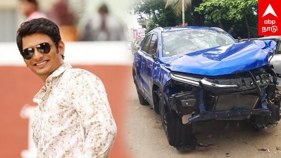 Jeeva Car Accident | விபத்தில் சிக்கிய கார்! டென்ஷன் ஆன ஜீவா! ஷாக் சம்பவம்