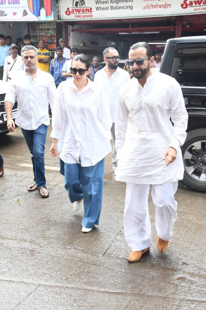 Kareena Kapoor arrived with her brother-in-law Saif Ali Khan to pay last respects.