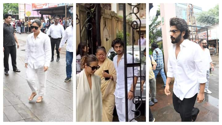 Malaika Arora and Amrita Arora’s stepfather, Anil Mehta, died by alleged suicide on Wednesday. Celebs including Kareena Kapoor, Arjun Kapoor were seen arriving for the funeral.