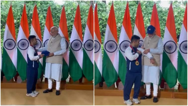 PM Modi Shares Wholesome Moment With Paralympics Gold Medalist Navdeep Singh WATCH narendra modi meets paralympic games medal winners PM Modi Shares Wholesome Moment With Paralympics Gold-Medalist Navdeep Singh | WATCH