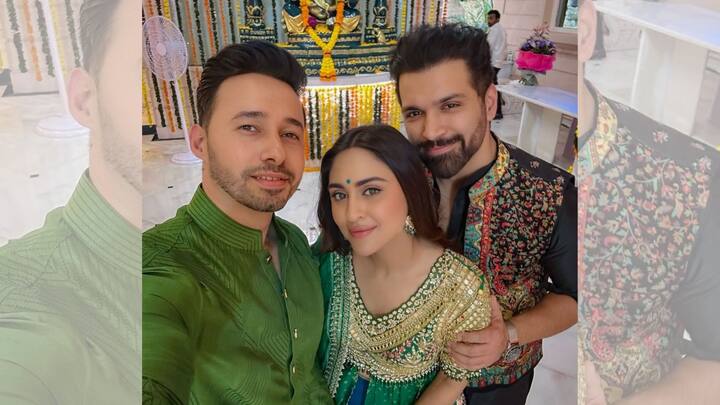 সাদা ও হলুদ রঙের একটি কো-অর্ড সেটে সুন্দর দেখাচ্ছিল তাঁকে। পোজ দেন বাকিদের সঙ্গে।