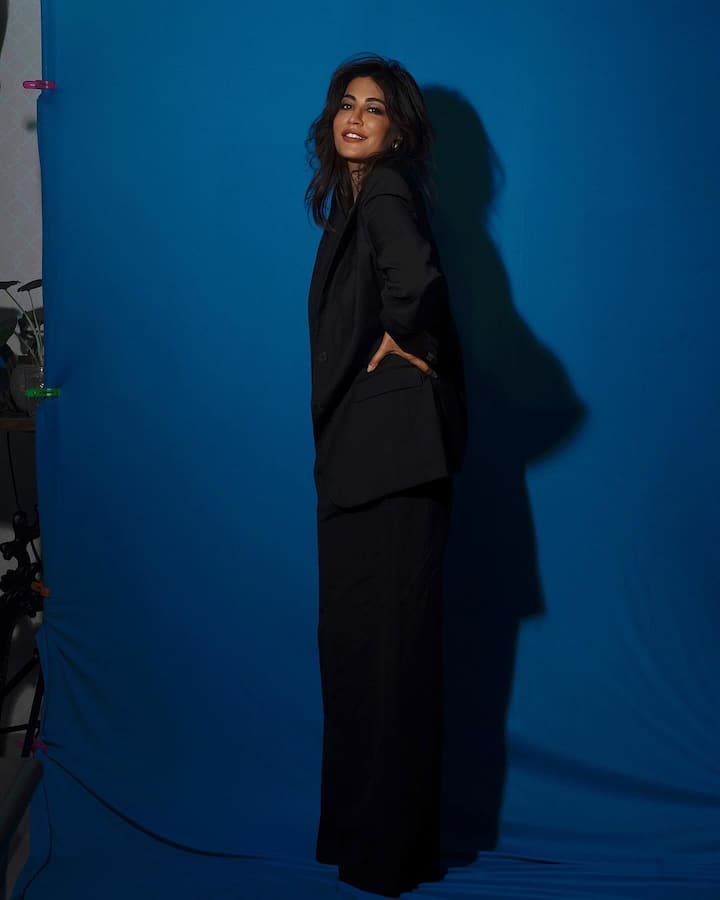 Chitrangda recently shared pictures of herself in a black pantsuit.