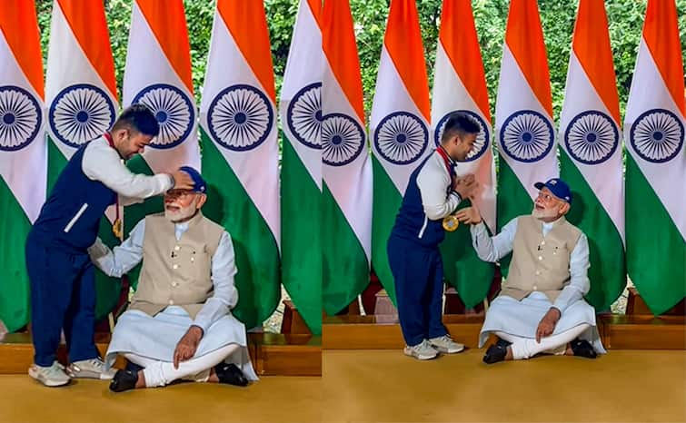 Prime Minister Narendra Modi Meets Paralympian PM Modi Meets Gold Medalist Navdeep Singh video Viral Navdeep Singh: गोल्ड मेडल जीतने वाले नवदीप के लिए जमीन पर बैठे पीएम मोदी, फिर दिया ऑटोग्राफ; वीडियो जीत लेगा दिल