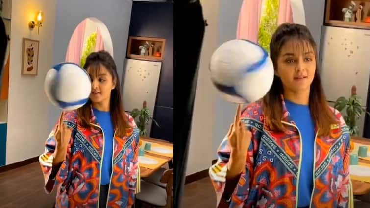 Watch Video Of vettaiyan Actress Manju Warrier Swinging Football For an Advertisement Shoot Watch Video : அதிரவைக்கும் வேட்டையன் நடிகை... விரலில் ஃபுட்பாலை சுழலவிடும் மஞ்சு வாரியர் வீடியோ வைரல்