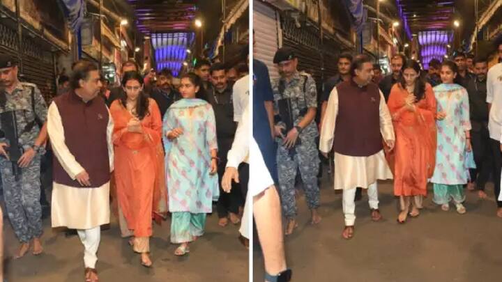 मोठ्या सुरक्षेच्या गराड्यात पण शिस्तीत व शांततेत अंबानी कुटुंबयांनी लालबागच्या राजाचे दर्शन घेतले. यावेळी, तेथील नागरिकांनी त्यांच्याकडेच पाहात होते.