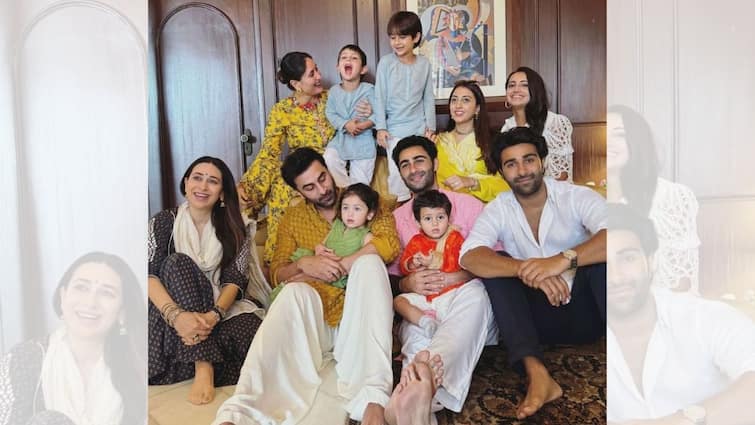 Ranbir Kapoor adorably poses with daughter Raha at Kapoor Ganesh Chaturthi celebration Entertainment News Ranbir-Raha: করিশ্মার বাড়ির গণেশ পুজোয় ফ্রেমবন্দি কপূর পরিবার, বাবার কোলে নজর কাড়ল রাহা