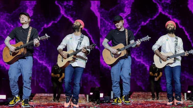 Arijit Singh collaboration with Ed Sheeran in London concert singing Perfect together Entertainment News Arijit Singh-Ed Sheeran Collaboration: লন্ডনের মঞ্চে অরিজিৎ সিংহ ও এড শিরানের 'পারফেক্ট' যুগলবন্দি, ভাইরাল ভিডিও