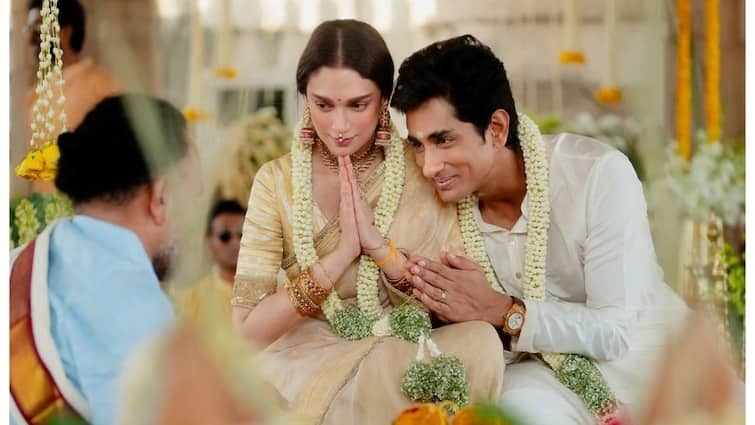 Aditi Rao Hydari Siddharth Married South Indian ceremony Secret wedding Pics Viral Aditi Rao Hydari And Siddharth Tie The Knot In Secret Wedding Ceremony; First Photos Of Newlyweds Out