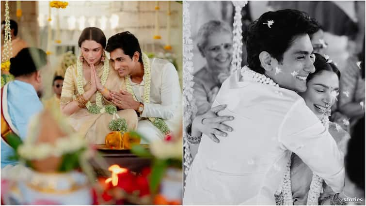 Hero Siddharth And Aditi Rao Hydari Tie Knot in Simple Wedding Ceremony Photos Goes Viral Siddharth-Aditi Rao Hydari: గుడిలో సింపుల్‌గాపెళ్లి చేసుకున్న హీరో సిద్ధార్థ్‌- అదితి రావు హైదరి - ఫోటోలు వైరల్‌‌