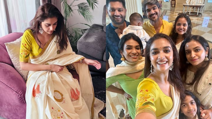 Keerthy Suresh Onam Looks : కీర్తి సురేశ్ తన లేటెస్ట్ ఫోటోలు ఇన్​స్టాలో షేర్ చేసింది. దుబాయిలో ఓనమ్ సెలబ్రేట్ చేసుకున్న క్రేజీ ఫోటోలు పోస్ట్ చేసింది.