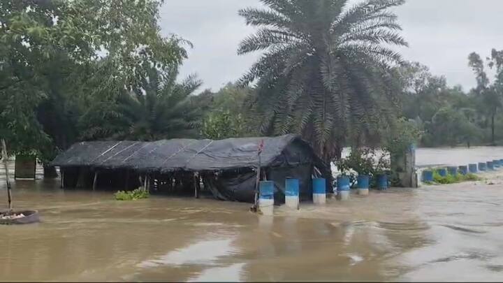 বাড়িঘরে জল ঢুকেছে। তুলনামূলক নীচু এলাকা ভেসে গিয়েছে। তারাপীঠ থেকে আশপাশের নানা এলাকায় জল জমেছে।