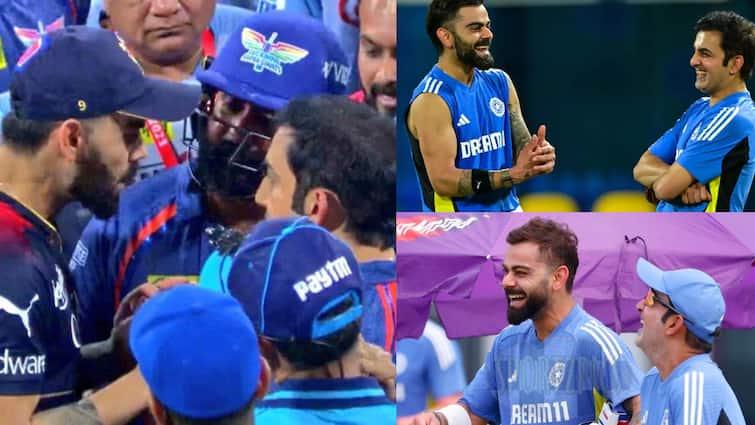 virat kohli and gautam gambhir laughing photo goes viral ahead india vs bangladesh test series 2024 practice session Virat Kohli: कभी लड़ने पर थे उतारू, अब जोर-जोर से ठहाके लगा रहे विराट और गंभीर; तस्वीर वायरल