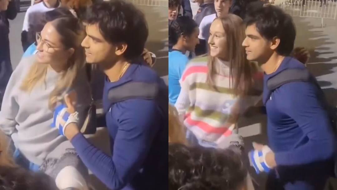 European girls crazy for Indian Javelin thrower Neeraj Chopra took autograph selfie and asked for phone number watch video Watch: यूरोपीय लड़कियों में छाई नीरज चोपड़ा की 'दीवानगी', ऑटोग्राफ और सेल्फी के साथ मांगा नंबर!