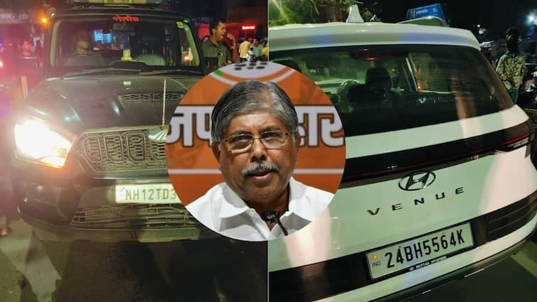 Drunk driver hits Chandrakant patil convoy Patil safe accident News Pune Chandrakant Patil: पुण्यात दारुच्या नशेत तर्राट ड्रायव्हरची चंद्रकांत पाटलांच्या ताफ्यातील गाडीला जोरदार धडक, अनर्थ थोडक्यात टळला