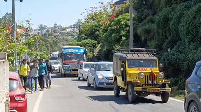 Dindigul news Traffic jam due to invading vehicles to Kodaikanal - TNN Kodaikanal: தொடர் விடுமுறை... 3 கி.மீ தூரம் கொடைக்கானல் சாலையில் போக்குவரத்து நெரிசல்