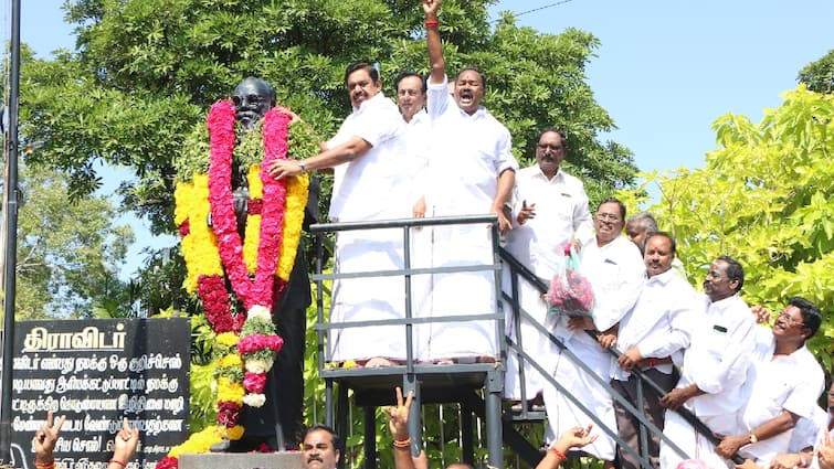 Periyar 146th birthday celebration in Salem courtesy of EPS, Vaniarasu and others - TNN Periyar 146: தந்தை பெரியாரின் 146வது பிறந்தநாள் விழா... சேலத்தில் இபிஎஸ், வன்னியரசு மரியாதை