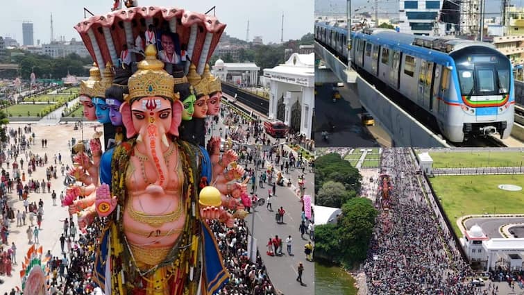 huge crowd in khairatabad metro station due to ganesh immersion latest updates Ganesh Immersion 2024: గణేష్ నిమజ్జనం ఎఫెక్ట్ - జనసంద్రంగా హుస్సేన్ సాగర్ పరిసరాలు, 10 నిమిషాలకోసారి మెట్రో స్టేషన్‌లోకి ఎంట్రీ