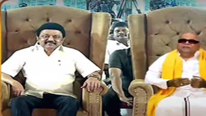 DMK Mupperum Vizha Former CM Karunanidhi voice echoes using AI during diamond jubilee 