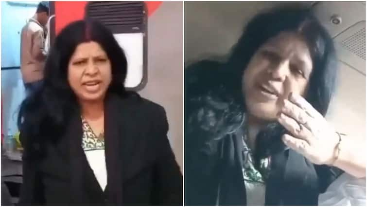 Viral Video Clip 'Ticketless Woman Lawyer Fighting With TTE On Train Complaining About Toilet 'Raat Bhar Video Banaoge Kya': Clip Of 'Ticketless' Woman Lawyer's Fight With TTE On Train Goes Viral