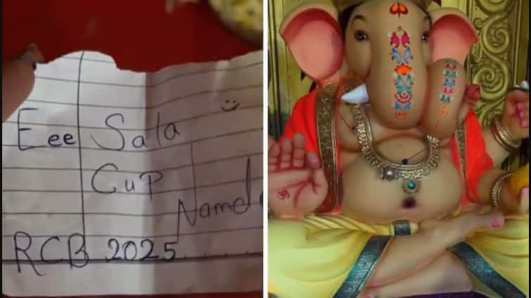 rcb fan special gesture lord ganesha in hopes team can win maiden ipl title goes viral watch viral video pens down wish RCB Fan Pens Down Wish In Front Of Lord Ganesha In Hopes Team Can Win Maiden IPL Title | WATCH VIDEO