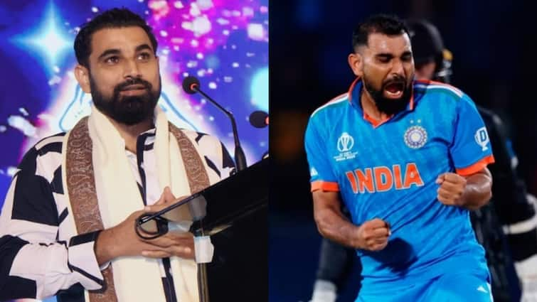 Mohammed Shami felicitated by CAB for 2023 World Cup heroics here know latest sports news Watch: मोहम्मद शमी ने वर्ल्ड कप में शानदार गेंदबाजी का खोला राज! जानें किसे दिया क्रेडिट