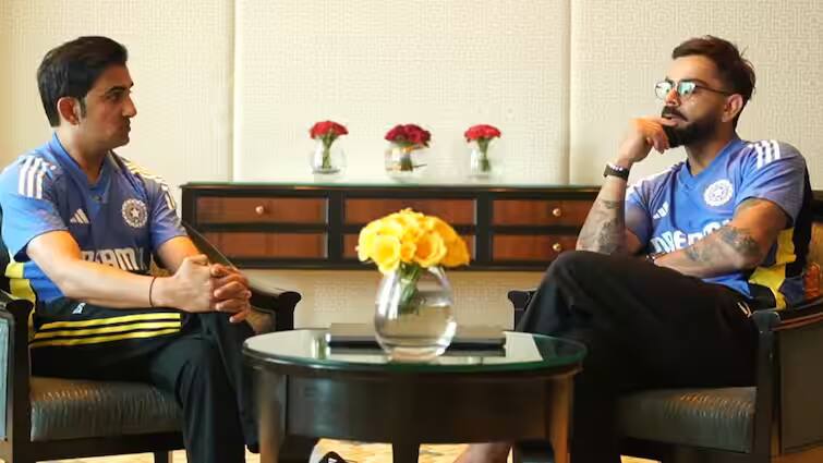 two biggest enemy virat kohli and gautam gambhir sit face to face in bcci interview watch video here read article in Gujarati Watch: 'મારા કરતાં વધારે વિવાદ તમારો છે...' ઇન્ટરવ્યૂમાં સામસામે બેઠા ગૌતમ-વિરાટ, ફરી 'ઝઘડા' જેવો માહોલ સર્જાયો