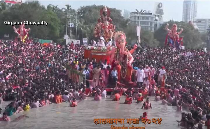 ढोलताशांचा दणादणाट... फटाक्यांची आतषबाजी...गुलालाची उधळण आणि गणपती बाप्पा मोरया, पुढच्या वर्षी लवकर या... चा जयघोष करत राजा गिरगाव चौपाटीवर दाखल झाला.