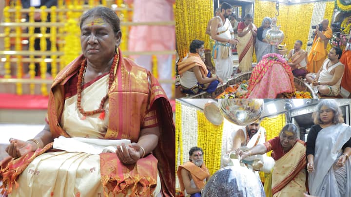 President Visit in Mahakal Temple: राष्ट्रपति द्रौपदी मुर्मू आज उज्जैन स्थित महाकालेश्व मंदिर पहुंचीं. इस दौरान उनके साथ मुख्यमंत्री मोहन यादव और राज्यपाल मंगूभाई पटेल भी मौजूद रहे.