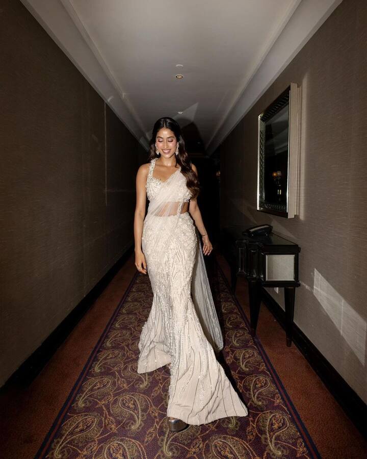 Janhvi Kapoor Dazzles In White Sheer Saree For 'Devara: Part 1' Promotions, SEE PICS