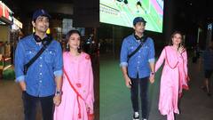 भांगेत सिंदूर, कपाळावर बिंदी आणि गुलाबी रंगाचा सूट.. नवरा सिद्धार्थचा हात धरून आदिती झाली स्पॉट!