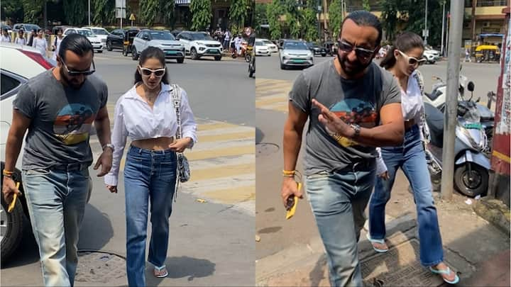 Saif Ali Khan-Sara Ali Khan Pics: एक्टर सैफ अली खान इन दिनों अपनी फिल्म 'देवरा' को लेकर चर्चा में बने हुए हैं. इसी बीच एक्टर अपनी बेटी सारा अली खान के साथ क्वालिटी टाइम स्पेंड करते हुए दिखाई दिए.