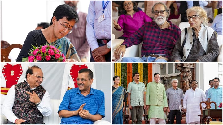 Delhi CM Atishi's swearing-in ceremony at the Raj Niwas was a low-key affair, attended by her predecessor and AAP convener Arvind Kejriwal, former deputy CM Manish Sisodia, and other party leaders.