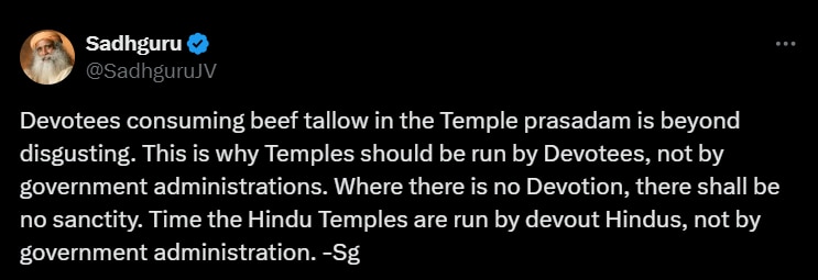 Sadhguru And Sri Sri Ravi Shankar React To Tirupati Laddu Row, Demand Temple Management By Devotees