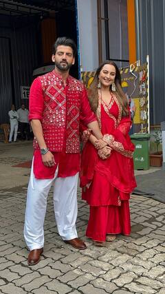 Sonakshi Sinha ने पति Zaheer के साथ रेड में की ट्विनिंग, हाथों में हाथ डाल रिएलिटी शो के सेट पर यूं दिए पोज